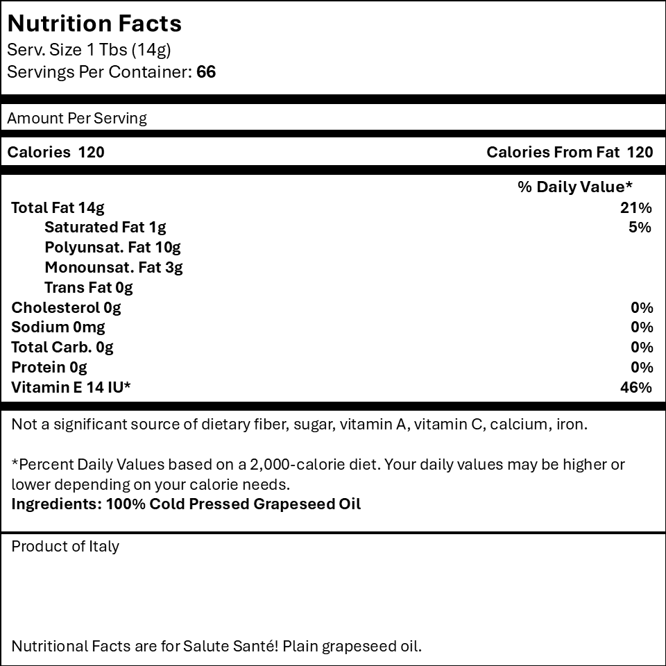 COLD PRESSED GRAPESEED OIL 1L CAN